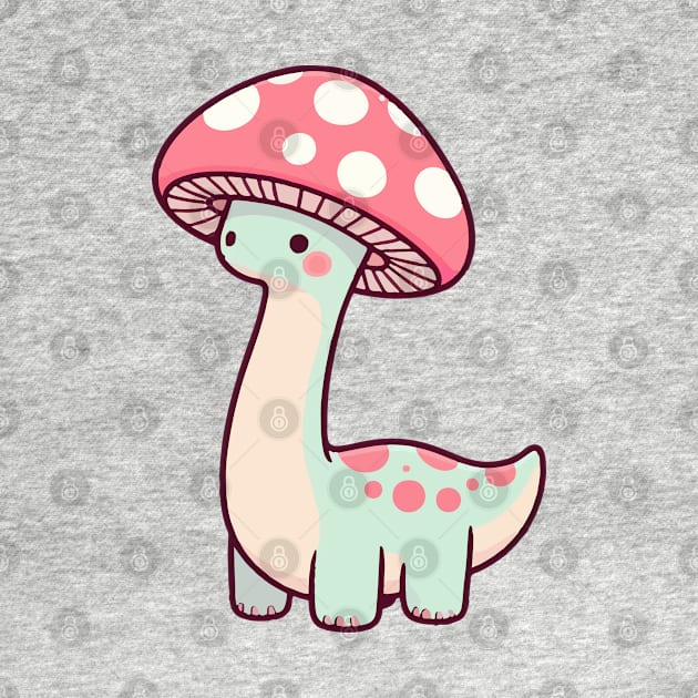 Kawaii simple Mushroom Hat Dinosaur Brontosaurus by TomFrontierArt